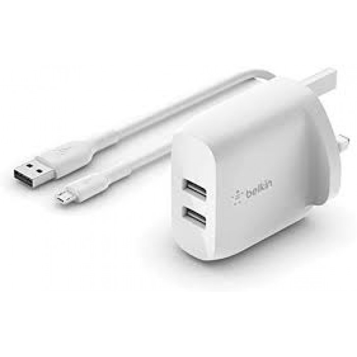 Dual USB-A Wall Charger 24W + Lightning to USB-A Cable
