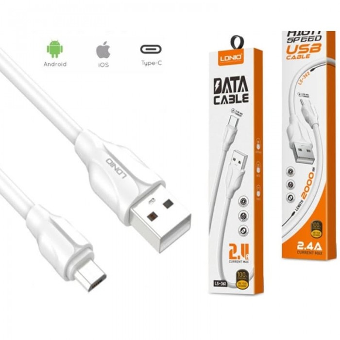 LDNIO LS402 Micro/iPhone/Type-C 2.4A Fast Charging Cable 2M