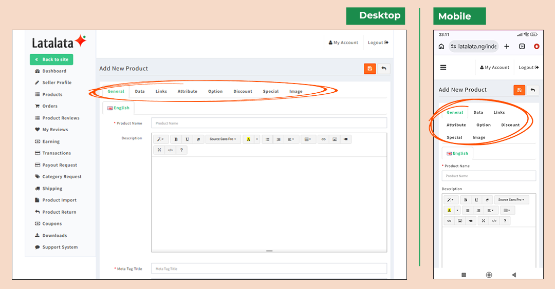 Add New Product interface