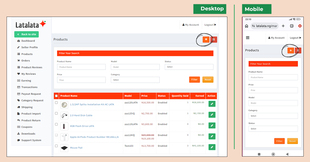Add new product button