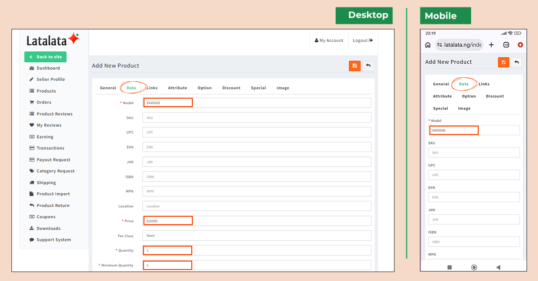 Product Data details