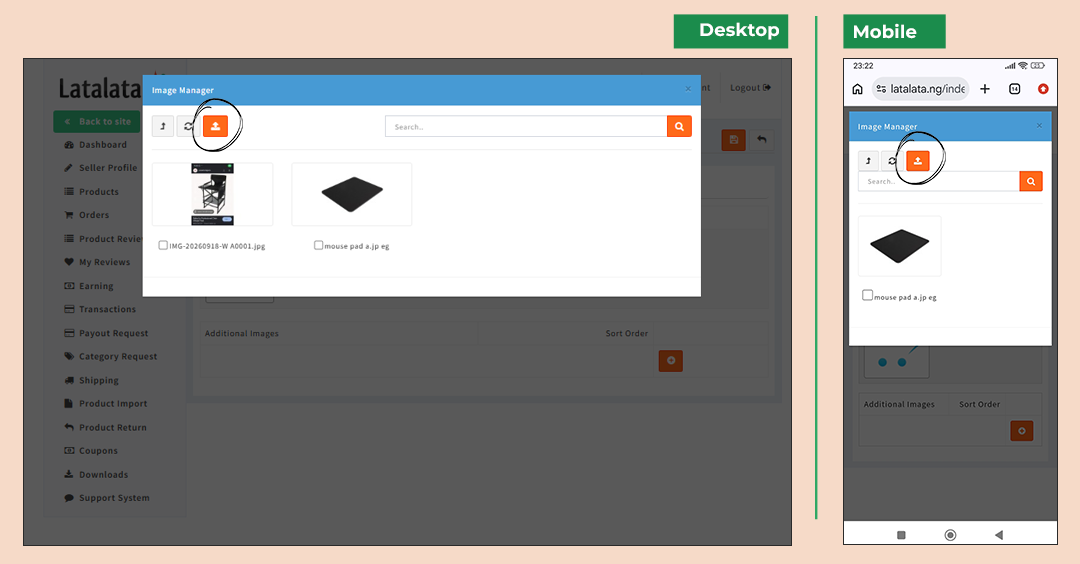 Image Manager upload button